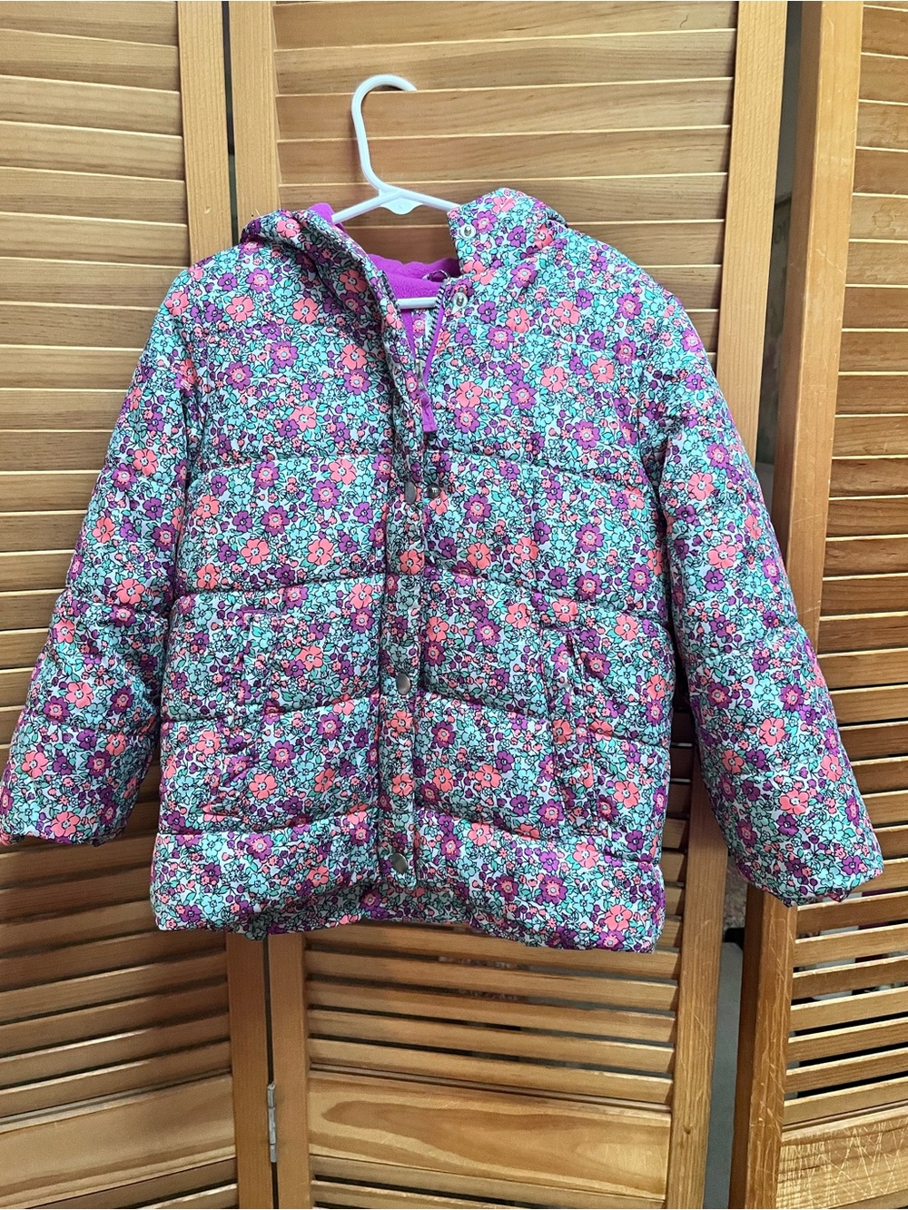 Carter's Girls Floral Quilted Puffer Jacket - Pink & Teal